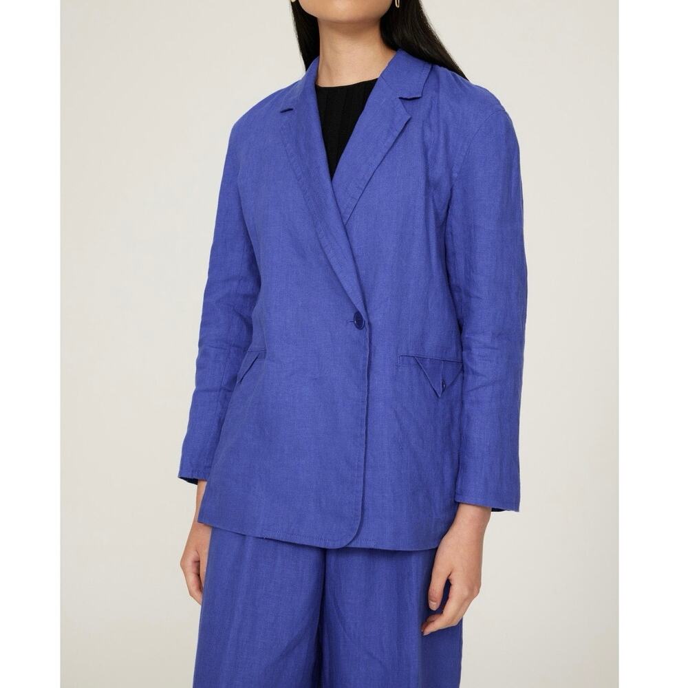 Madewell Blue Linen XS Double-Breasted Oversized Blazer Jacket - Picture 7 of 16